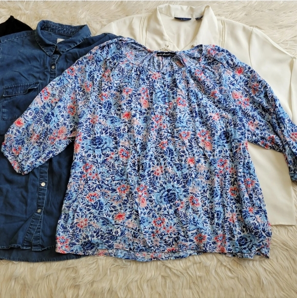 Lot of 5 Womens Shirts XL Blouse Black Denim Ivory Button Up  FLAW - Picture 10 of 12